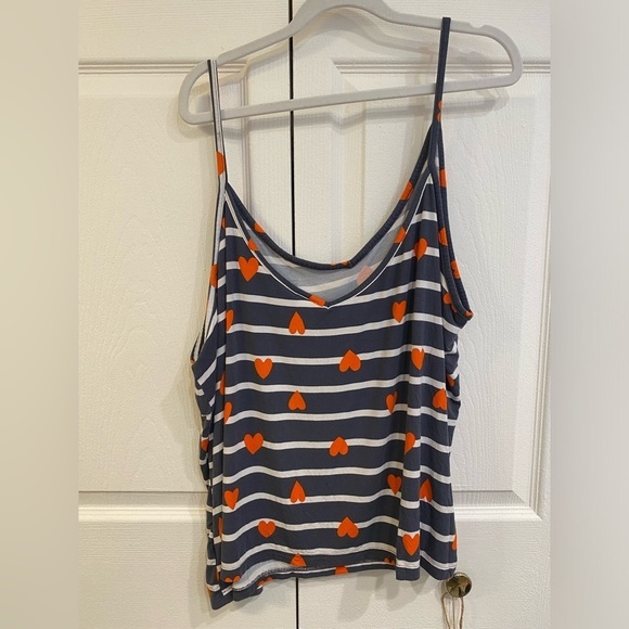 EUC Old Navy 2X Blue and White Striped Sleep Pajama Top with Red Hearts - Picture 9 of 12